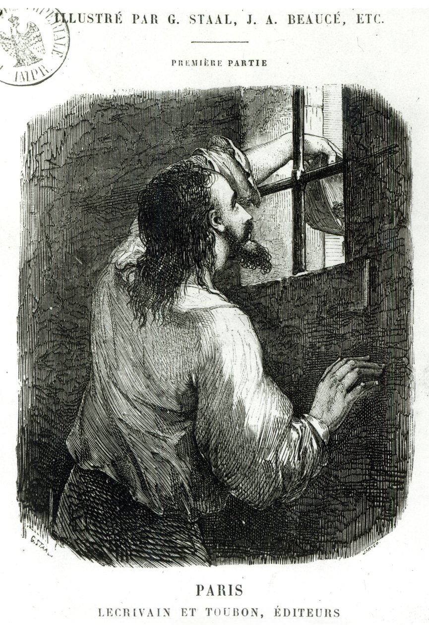 Edmond Dantes preso no Chateau d&39;If, ilustração de "O Conde de Monte Cristo" por Alexandre Dumas (1802-70) depois de 1845 de Pierre Gustave Eugene Staal