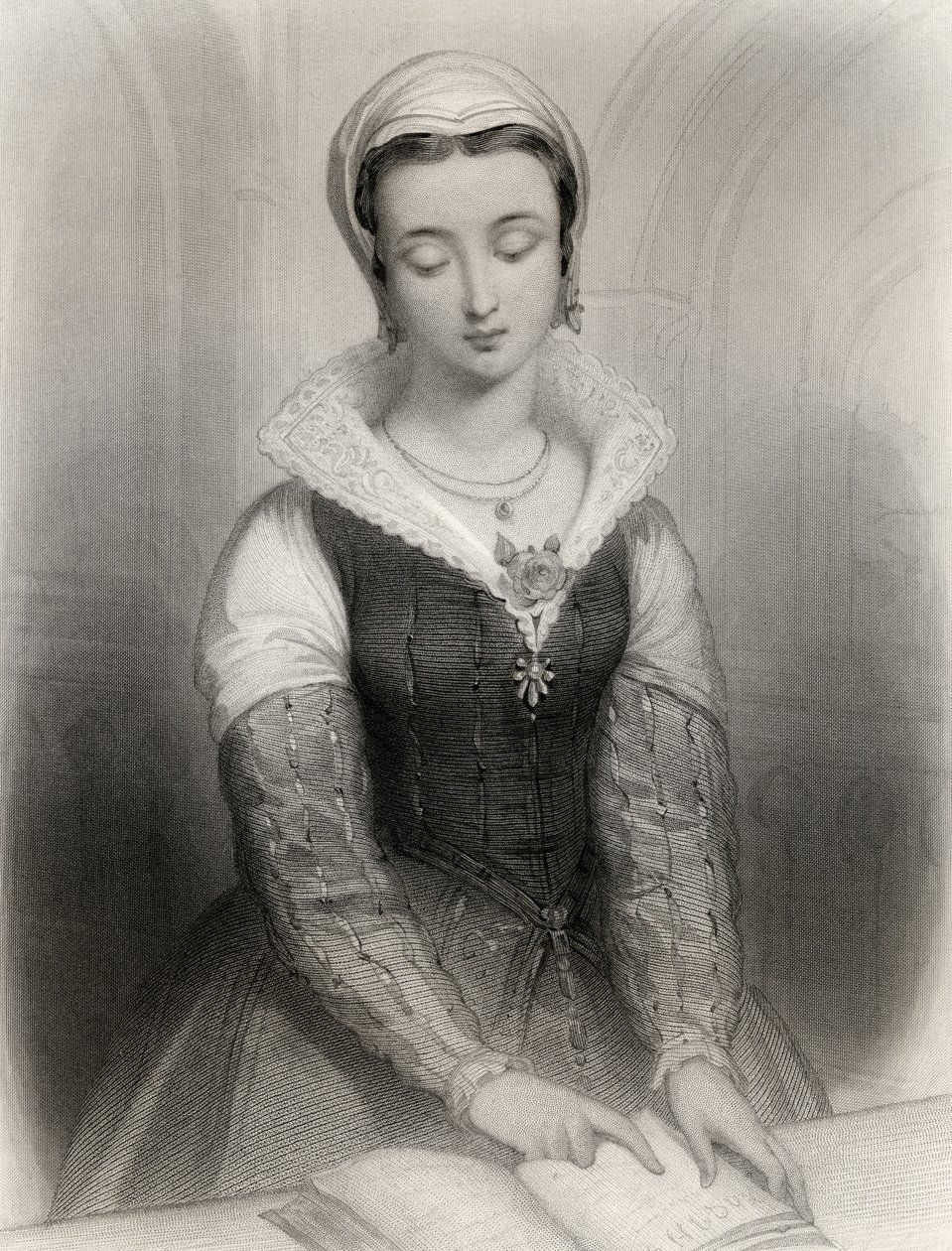 Ilustração de Lady Jane Grey (1537-54) de &39;Mulheres notáveis do mundo&39; por Mary Cowden Clarke, 1858 de Pierre Gustave Eugene Staal