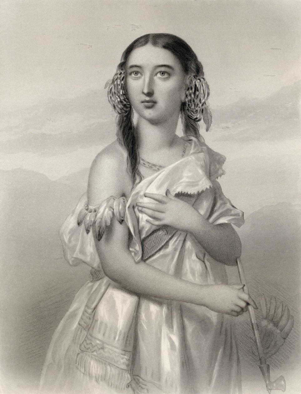 Ilustração de Pocahontas (1595-1617) de &39;World noted women&39; por Mary Cowden Clarke, 1858 de Pierre Gustave Eugene Staal