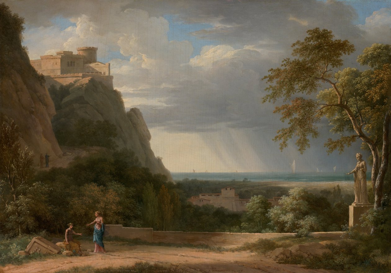 Paisagem Clássica com Figuras e Escultura de Pierre Henri de Valenciennes