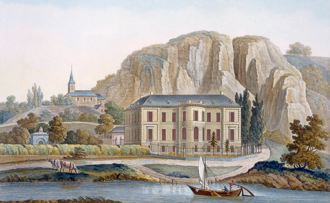Castelo de Marche-les-Dames, perto de Namur, de "Escolha dos Monumentos, Edifícios Notáveis e Casas do Reino dos Países Baixos", publicado em 1827 de Pierre Jacques Goetghebuer