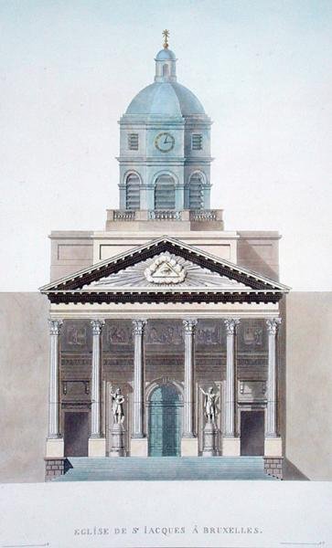 Igreja de St. Jacques, Bruxelas, da escolha dos monumentos, edifícios mais proeminentes e casas do Reino dos Países Baixos por Pierre Jacques Goetghebuer, publicado em 1827 (aquatint) (ver também 186059) de Pierre Jacques Goetghebuer
