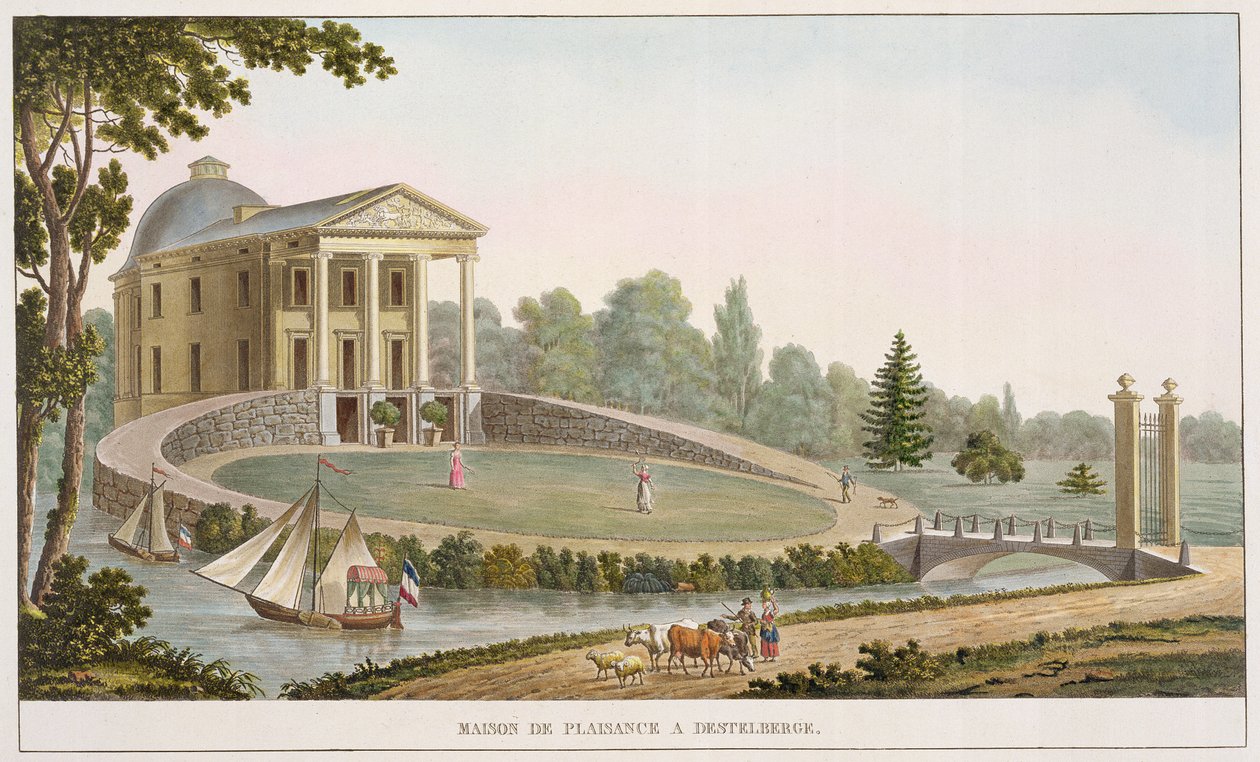 Casa em Destelberge, de &39;Escolha dos Monumentos, Edifícios e casas mais notáveis do Reino dos Países Baixos&39; por Pierre Jacques Goetghebuer, publicado em 1827 (aquatint) de Pierre Jacques Goetghebuer