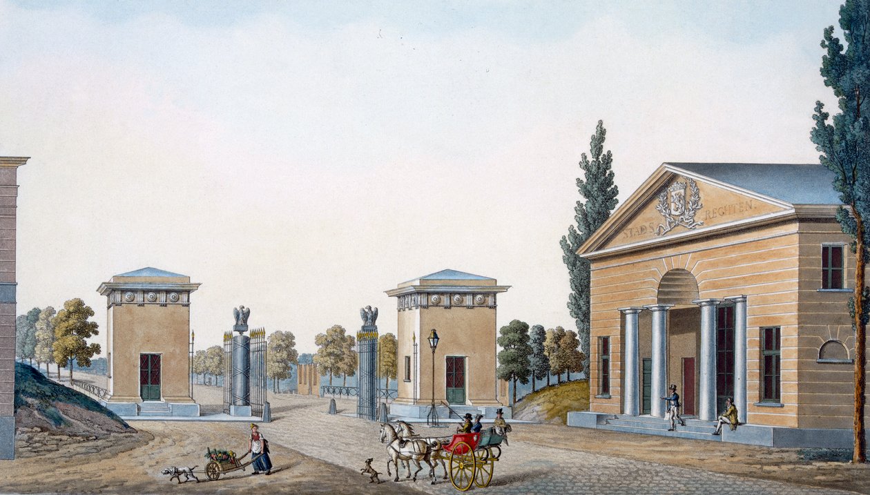 O Portão de Courtray, Ghent, da "Escolha dos Monumentos, dos Edifícios e Casas Mais Destacados do Reino dos Países Baixos", publicado em 1827 de Pierre Jacques Goetghebuer