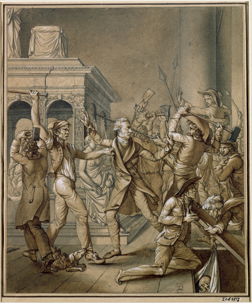 Alexandre Lenoir (1761-1839), opondo-se à destruição dos túmulos reais da monarquia francesa na Igreja de Saint-Denis de Pierre Joseph Lafontaine