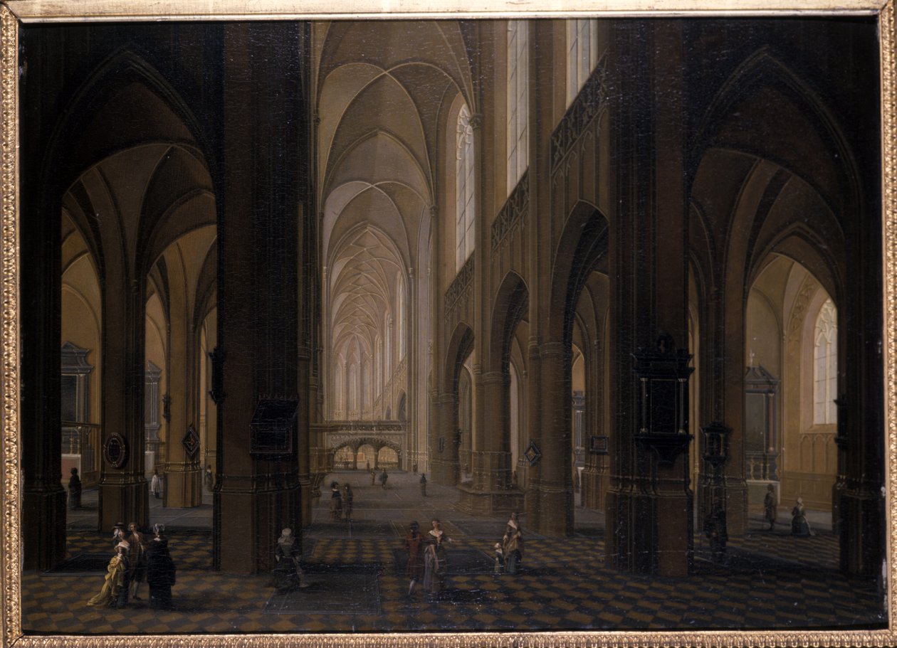 Interior de uma igreja gótica, 1751-1800 de Pierre Joseph Lafontaine