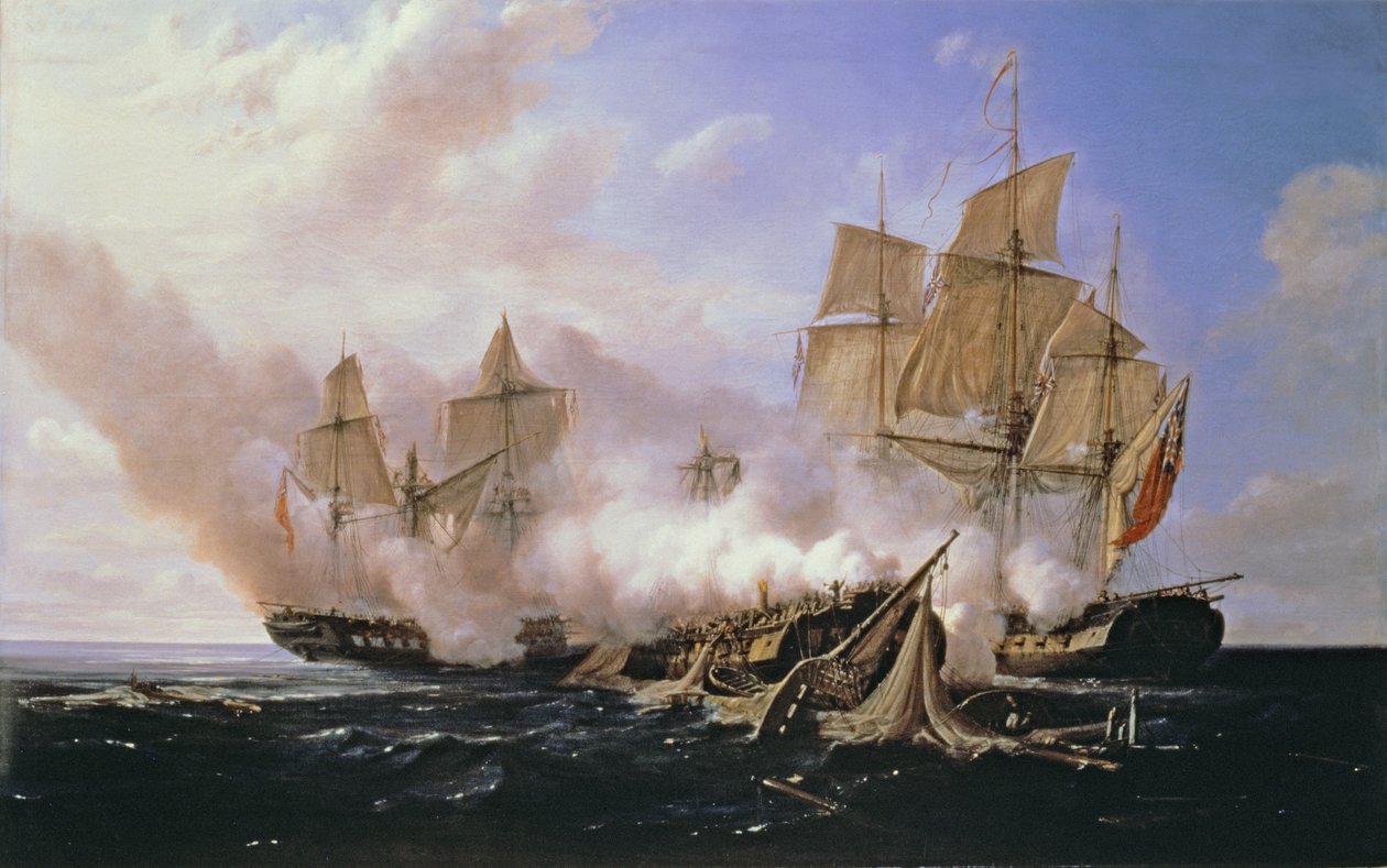 Batalha entre a fragata &39;Pomone&39; e as inglesas Alcestis e Active &39;Frigates&39;, 29 de novembro de 1667, 1811 de Pierre Julien Gilbert