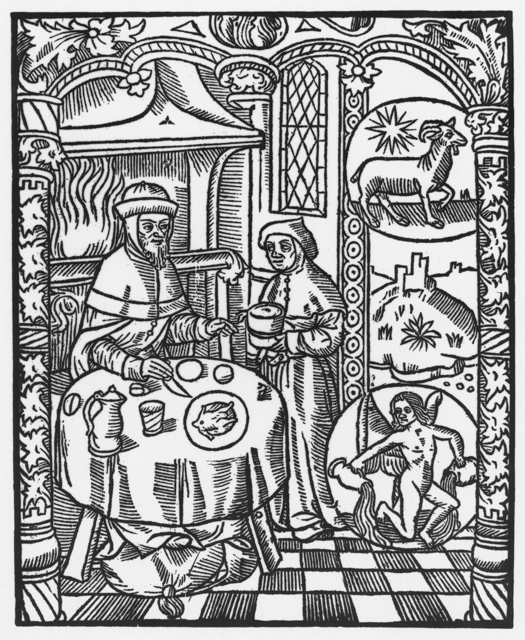 Janeiro, do &39;Almanach des Bergers&39;, 1491 (xilogravura) de Pierre Le Rouge