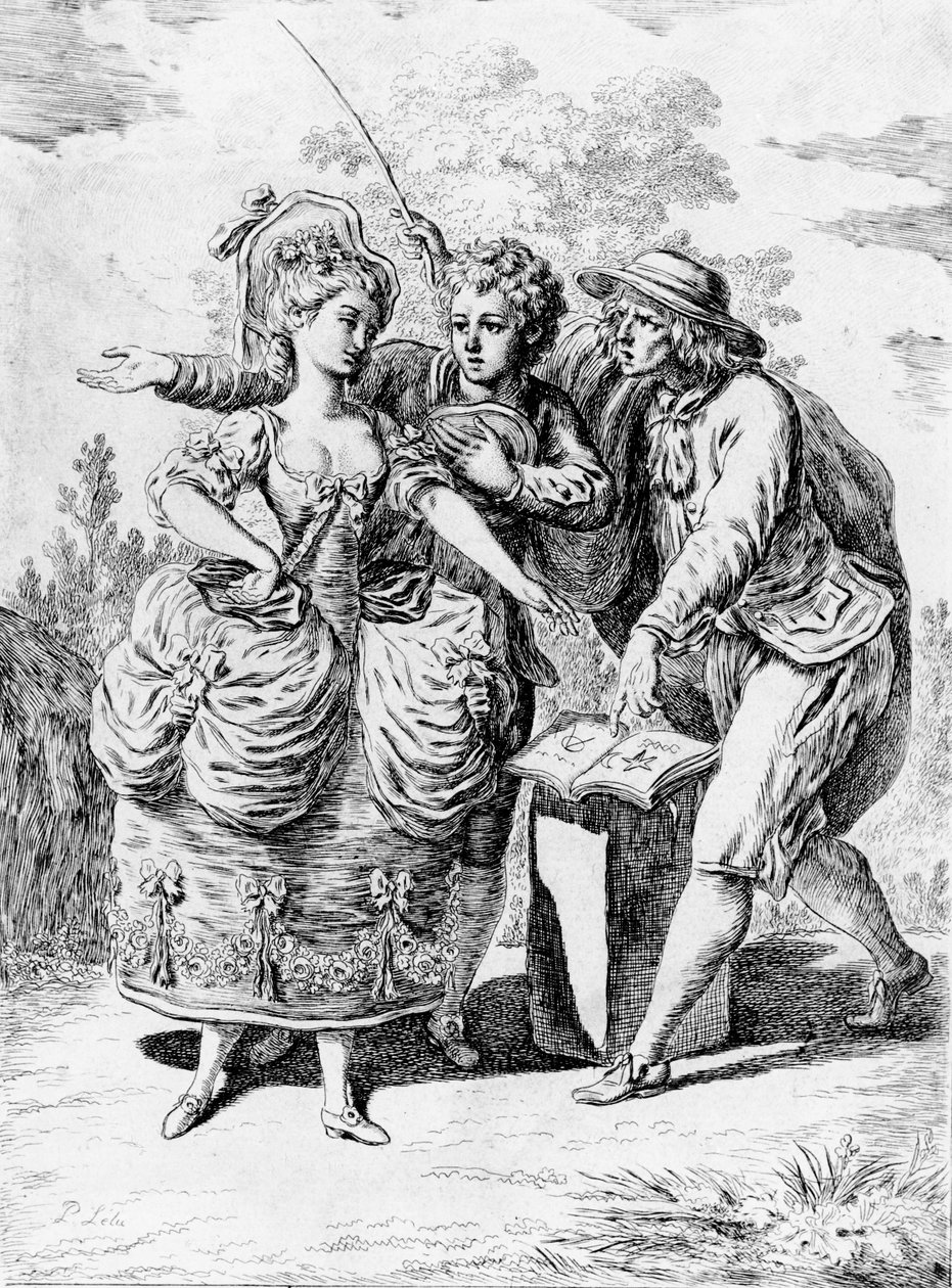Ilustração para &39;The Devin of the Village&39; de Jean-Jacques Rousseau (1712-1778) 1779 de Pierre Lelu