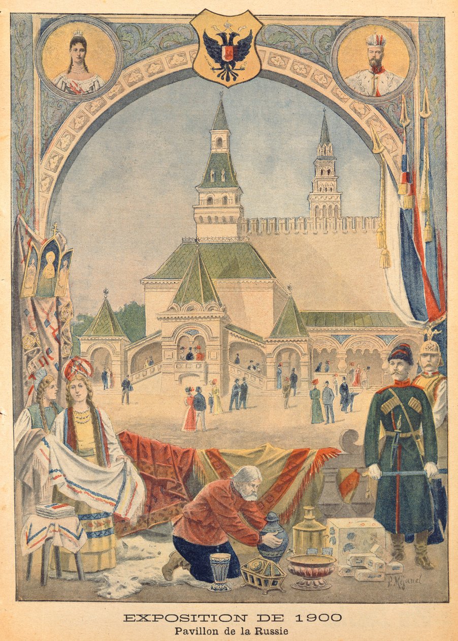 O pavilhão russo na Exposição Universal de 1900, do &39;Le Petit Journal&39;, 25 de fevereiro de 1900 (gravura a cores) de Pierre Mejanel