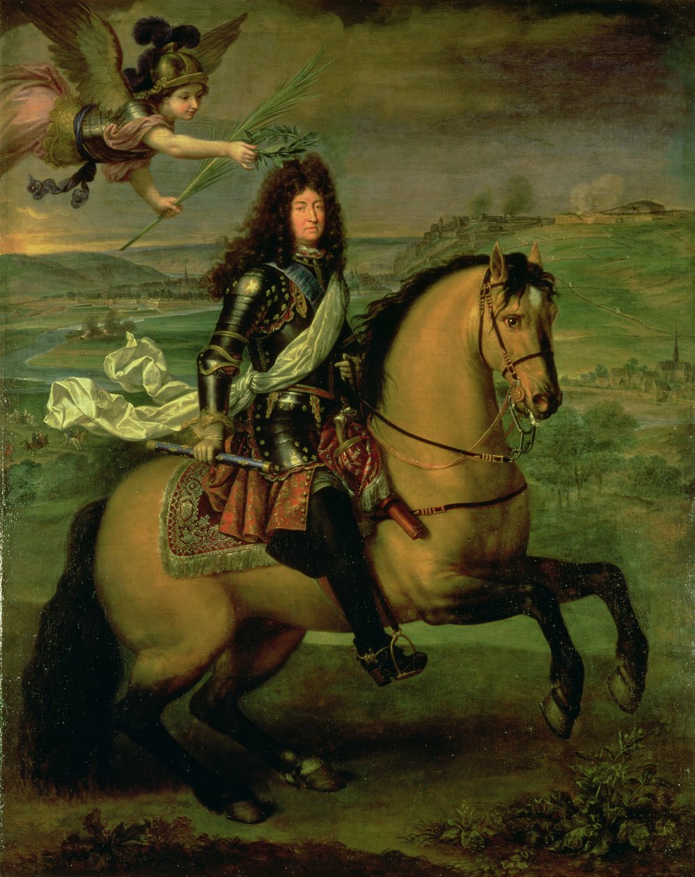 Retrato equestre de Luís XIV (1638-1715) coroado pela vitória, c.1692 de Pierre Mignard