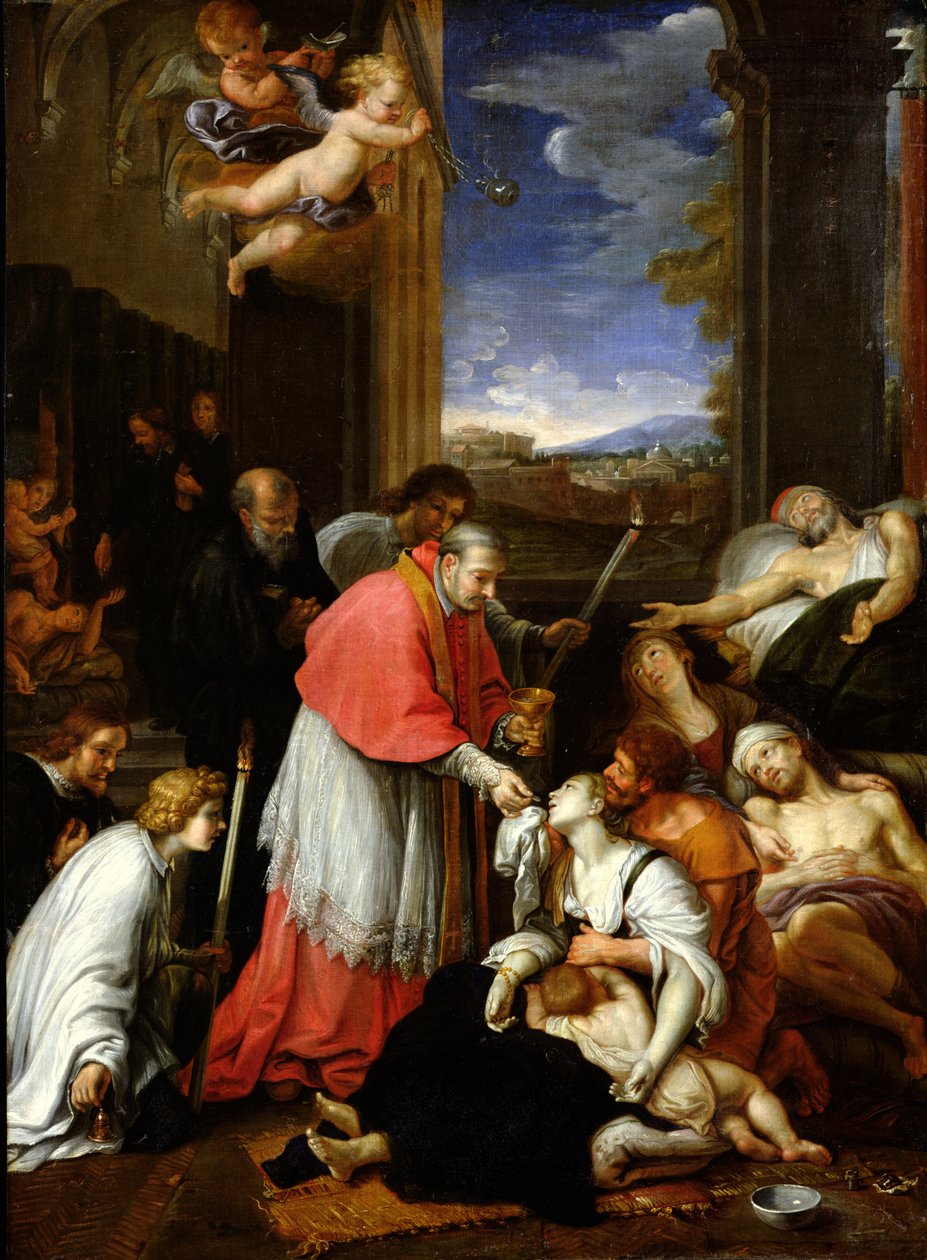 São Carlos Borromeo (1538-84) Administração do sacramento às vítimas da peste em Milão em 1576 de Pierre Mignard