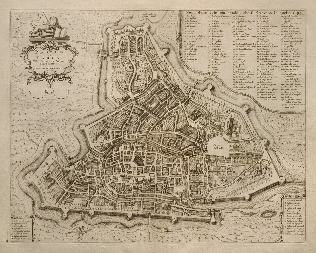 Mapa de Pádua, de &39;Cidades de Veneto&39;, 1704, publicado por Pierre Mortier em Amsterdã de Pierre Mortier