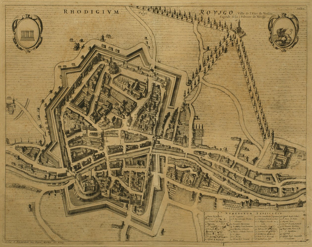 Mapa de Rovigo, de &39;Cidades de Veneto&39;, 1704, publicado por Pierre Mortier em Amsterdã de Pierre Mortier