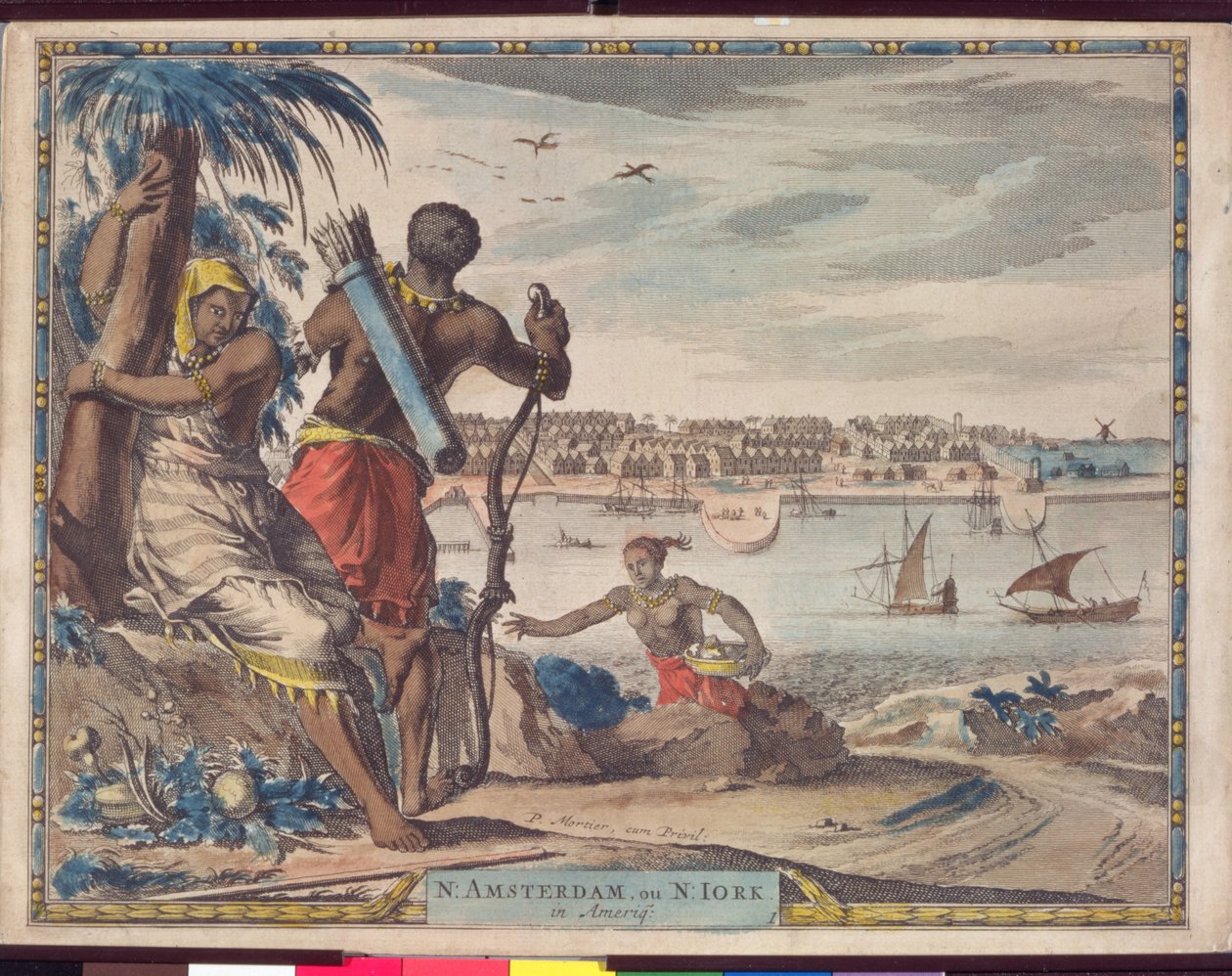 Nova Amsterdã ou Nova York na América, c.1700 (tinta marrom no papel) de Pierre Mortier