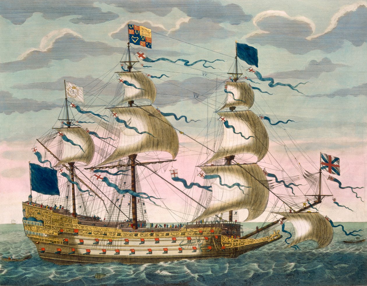 Royal (emblemática) da frota inglesa, pilotando o Royal Standard, de &39;Le Naptune François&39;, c.1693-1700 (gravura colorida à mão) de Pierre Mortier