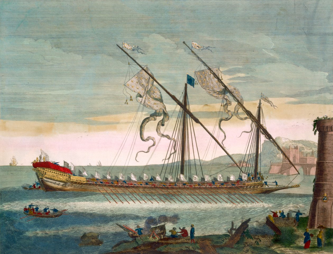 A cozinha principal a caminho de remo, de &39;Le Naptune François&39;, c.1693-1700 (gravura colorida à mão) de Pierre Mortier