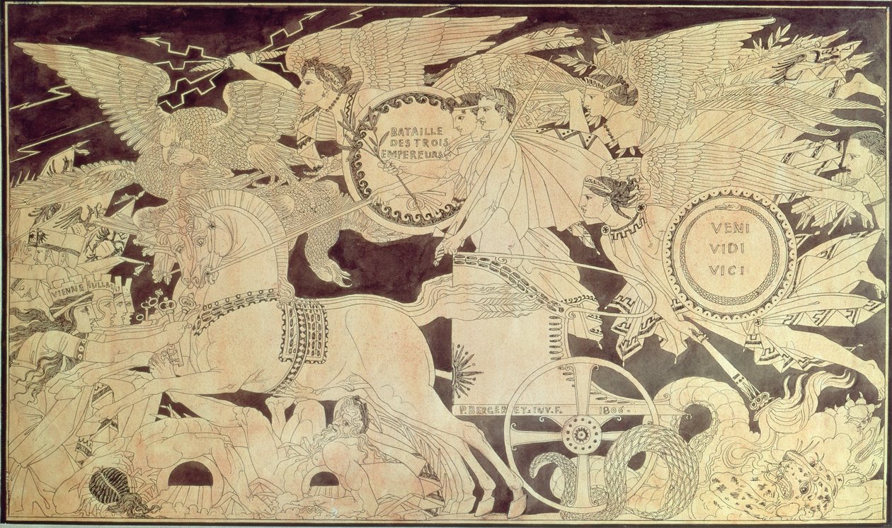 Alegoria da Batalha de Austerlitz, desenho preparatório para a decoração de um grande vaso de Sevres destinado ao Palácio Imperial de Saint-Cloud, 1806 de Pierre Nolasque Bergeret