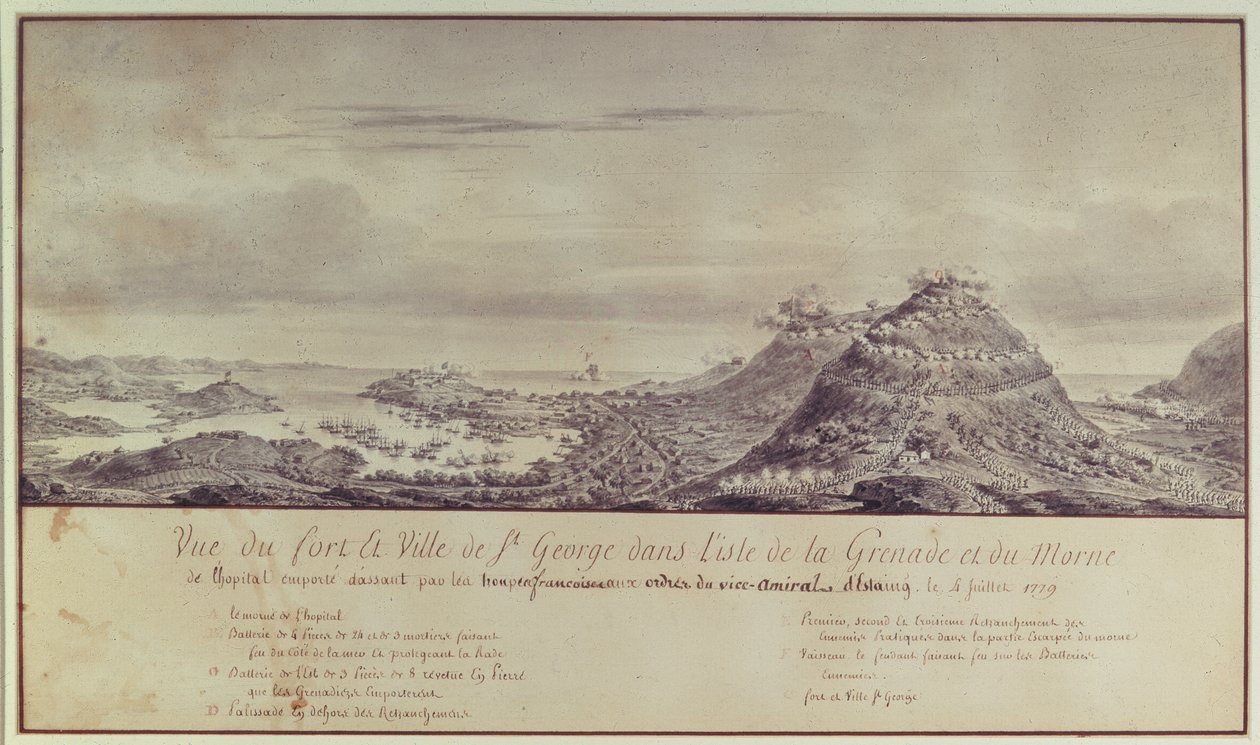 A captura francesa Grenada, 1779 (aquarela) de Pierre Ozanne