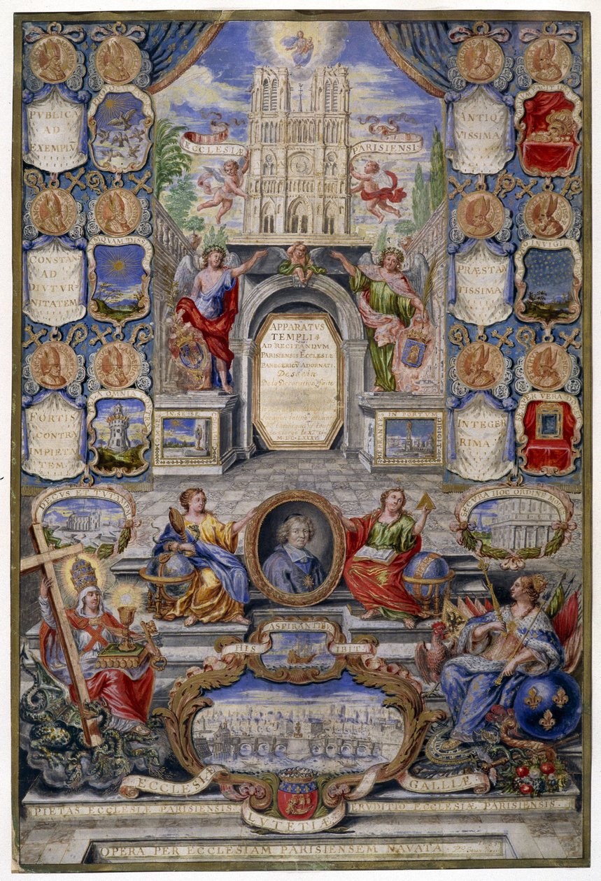 Alegoria da Igreja de Paris por ocasião da Revogação do Édito de Nantes, 1685 (guache sobre velino) de Pierre Paul Sevin
