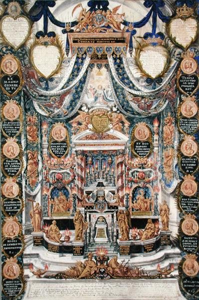 Decoração para o Enterro do Coração de Luís II de Bourbon (1621-86) Príncipe do Conde, na Igreja de Saint-Louis-en-LIle, 1687 de Pierre Paul Sevin