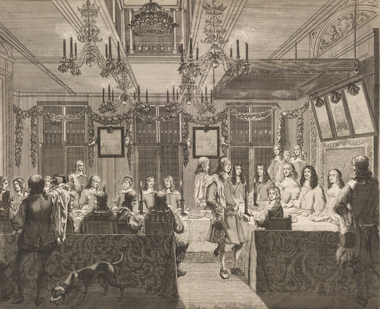 Banquete no Mauritshuis em 30 de maio de 1660, por ocasião da visita de Carlos II (1630-1685), rei da Inglaterra de Pierre Philippe