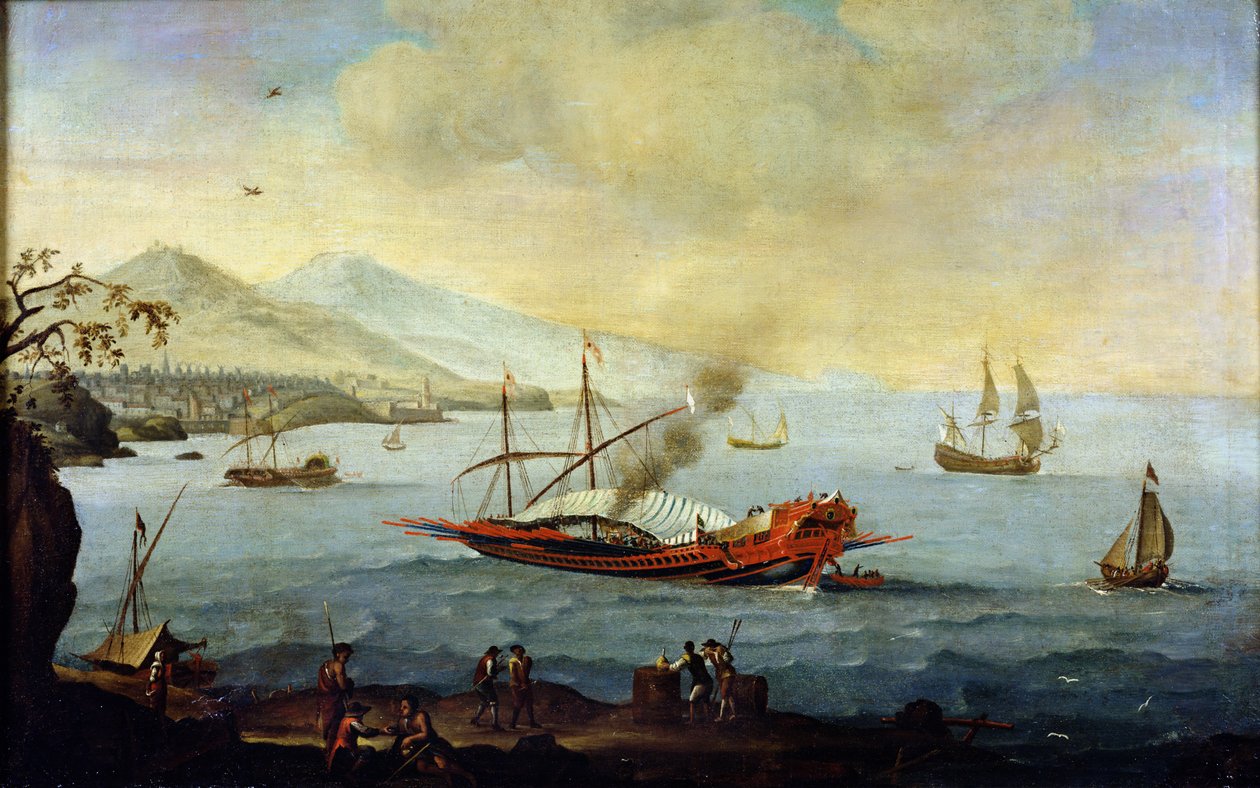 Galeão colocado no porto de Pierre Puget