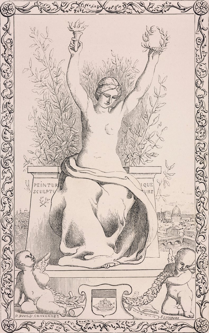Alegoria de Paris, século XIX (gravura bw) de Pierre Puvis de Chavannes