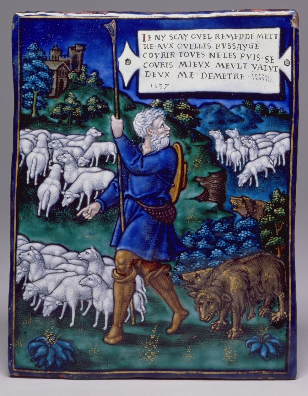 Placa representando o Bad Pastor, 1537 (esmalte) de Pierre Raymond