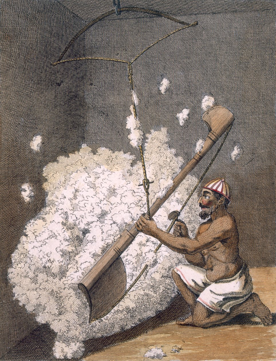 Cardação de algodão de &39;Travels to India and China&39;, 1782 de Pierre Sonnerat