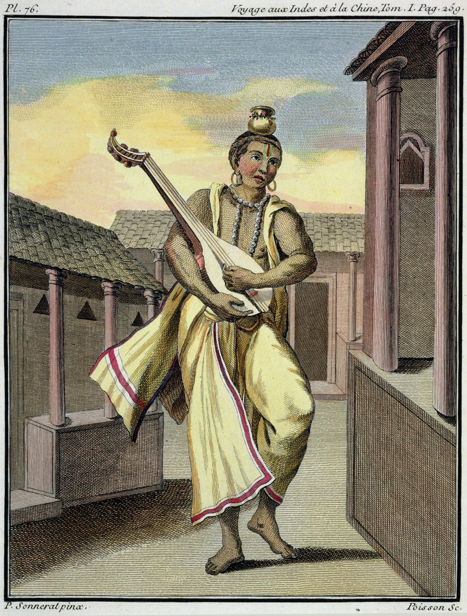 Músico com alaúde indiano, de &39;Journey to India and China&39; de Pierre Sonnerat, gravado por Poisson, publicado em 1782 de Pierre Sonnerat