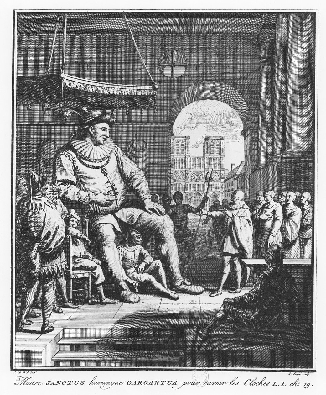 Mestre Janotus convence Gargantua a devolver os sinos, ilustração de "A Vida de Gargantua e Pantagruel", de François Rabelais de Pierre Tanje