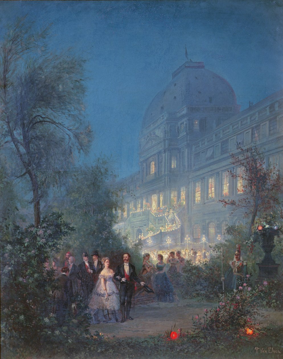 Festa nas Tulherias para a Exposição Internacional, 10 de junho de 1867, Eugenie com o czar Alexandre II e Napoleão III com o rei da Prússia de Pierre Tetar van Elven
