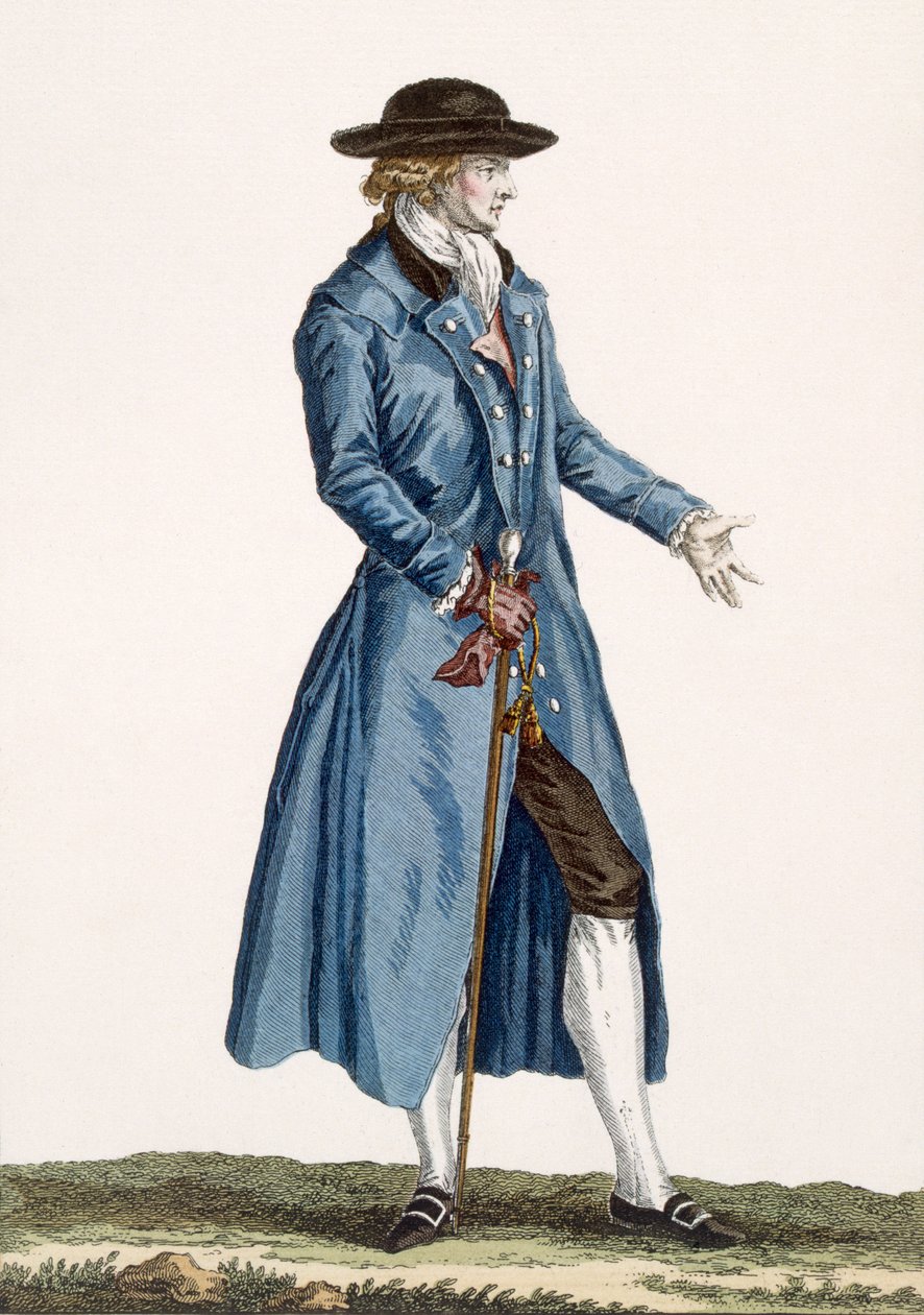 Cavalheiro de casaco azul, prato de &39;Galeries des Modes et Costumes Francais&39;, c.1778-87 de Pierre Thomas Le Clerc