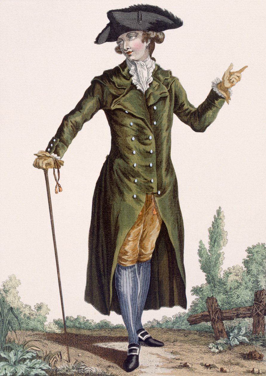 Cavalheiro de casaco verde, prato de &39;Galeries des Modes et Costumes Francais&39;, c.1778-87 de Pierre Thomas Le Clerc