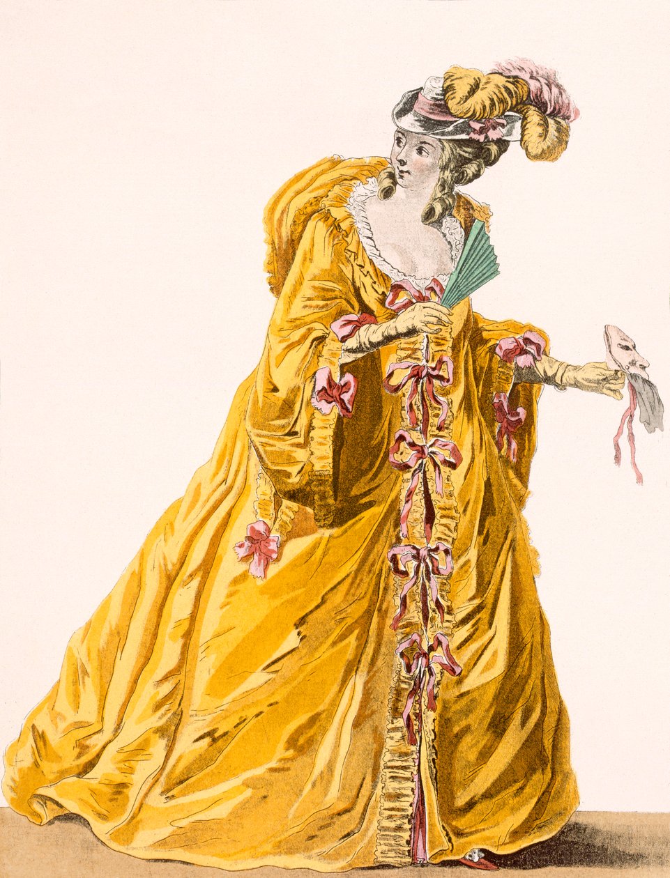 Vestido de senhora em &39;Grand Domino&39; para vestir com uma &39;Bal Matique&39;, gravada por Janninet, placa nº.170 da &39;Galeries des Modes et Costumes Francais&39;, c.1778-87 99: vestuário; dres tradicionais de Pierre Thomas Le Clerc