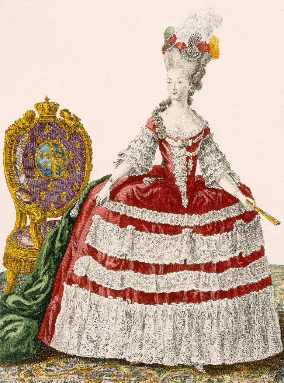 Vestido da dama em cerejeira escura, gravado por Patas, placa nº 44 de &39;Galeries des Modes et Costume Français&39;, c.1778-87 de Pierre Thomas Le Clerc