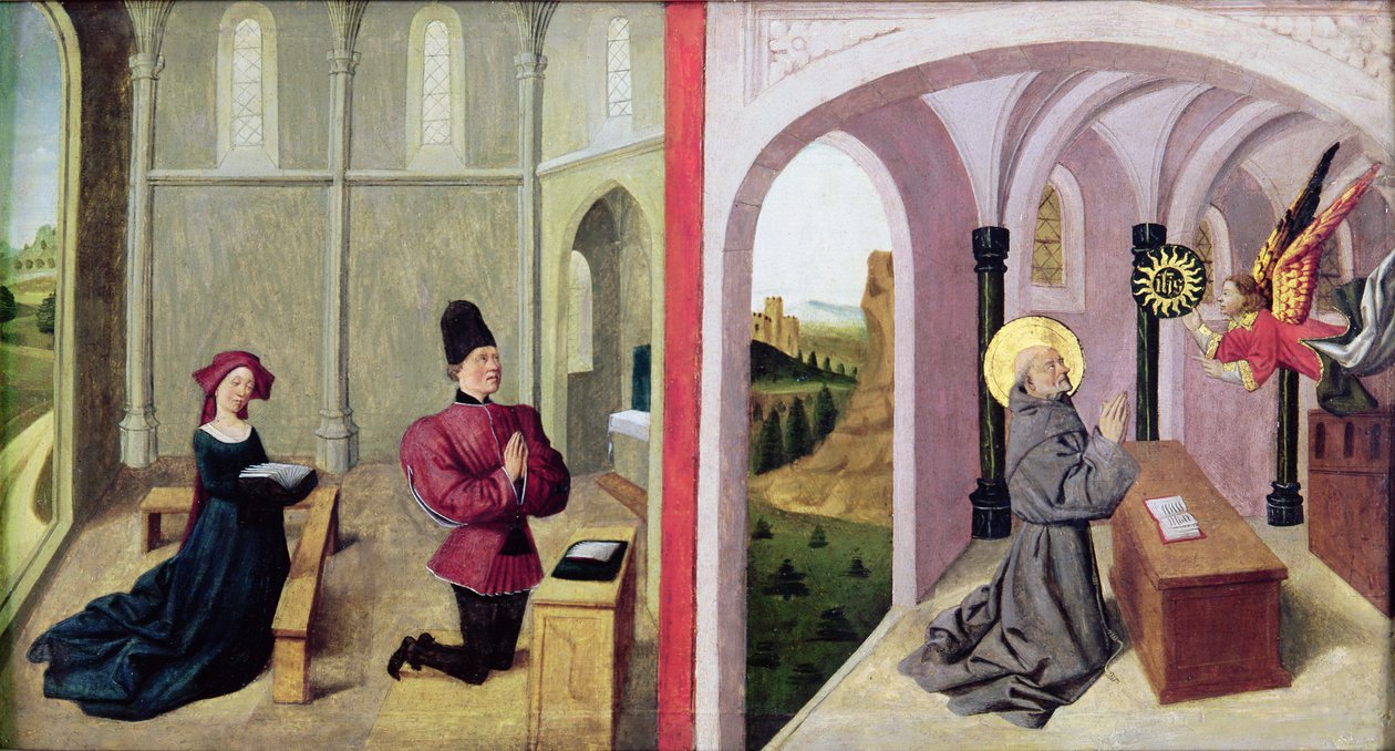 São Bernardino de Siena com dois doadores, 1460-70 de Pierre Villatte