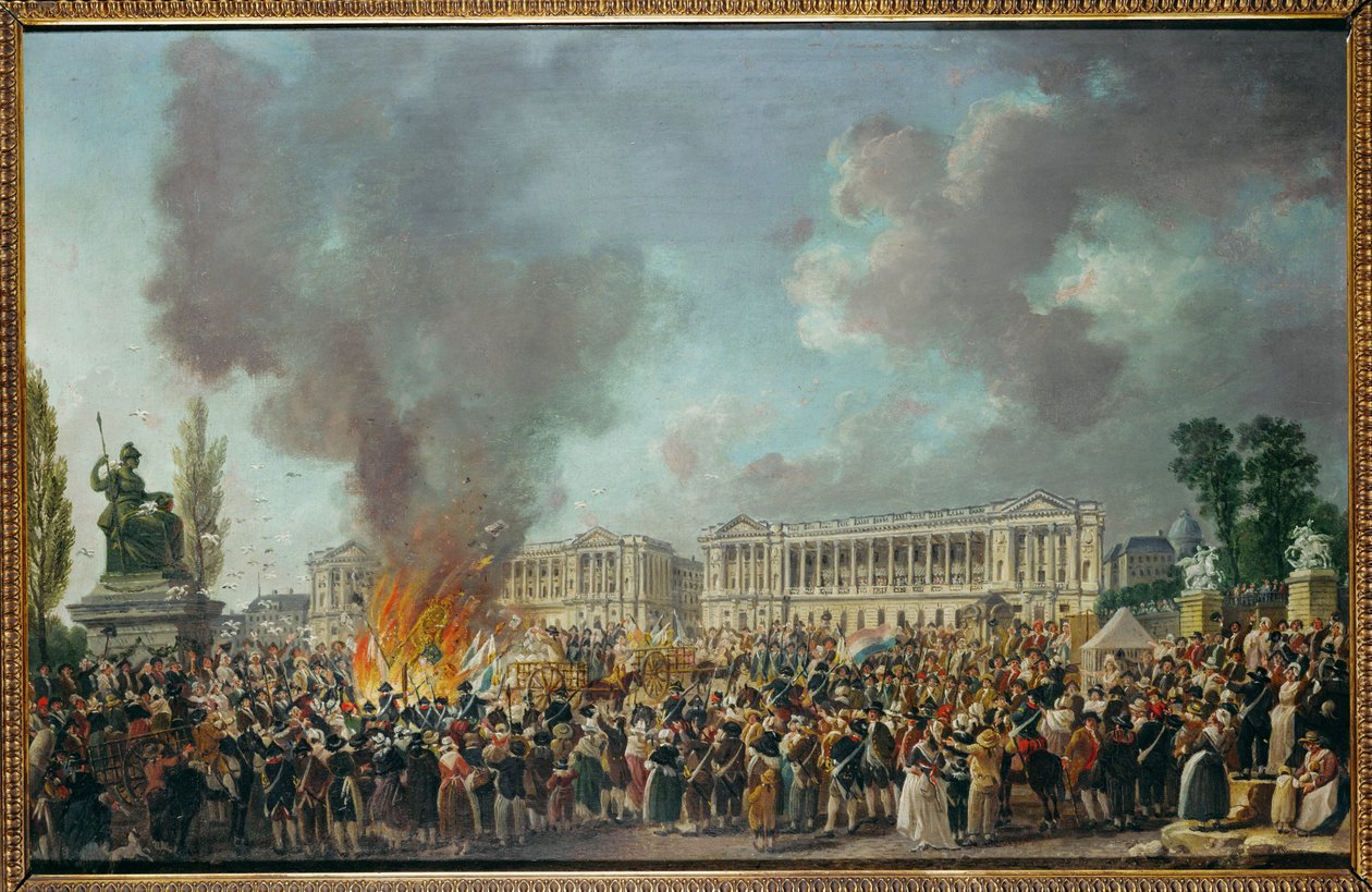 Os emblemas da monarquia são queimados na Praça da Concórdia ... de Pierre-Antoine (attr. to) Demachy