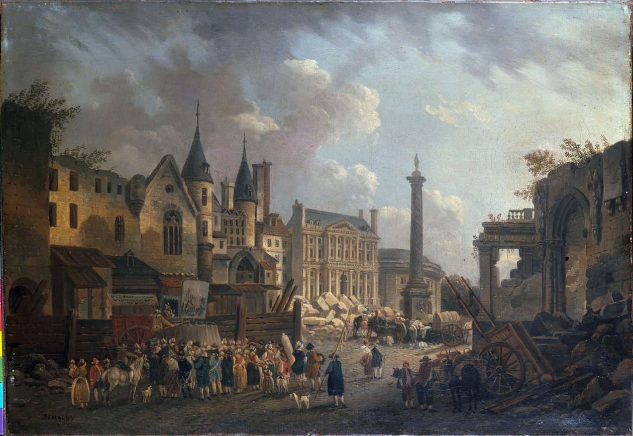 Espetáculo de feira num cruzamento imaginário em Paris, ca. 1770 (óleo sobre tela) de Pierre Antoine Demachy