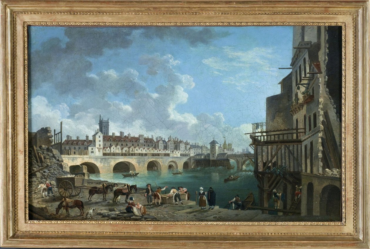 Vista do Quai de Gesvres aquando da demolição das casas da Pont au Change, cerca de 1788 (óleo) de Pierre Antoine Demachy