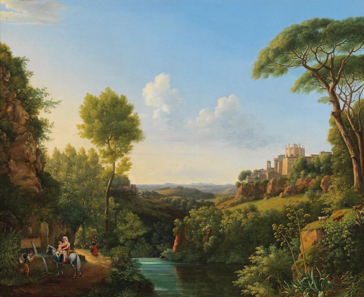 Paisagem italiana com viajantes ao pé de um poço de Pierre Athanase Chauvin