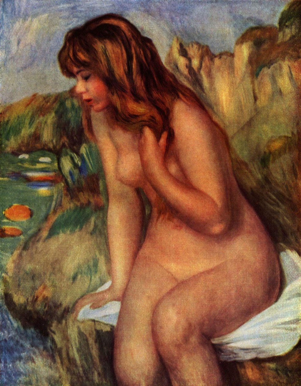 Baigneuse assise au rochernGerman: Banhistas, sentados em uma pedra de Pierre Auguste Renoir