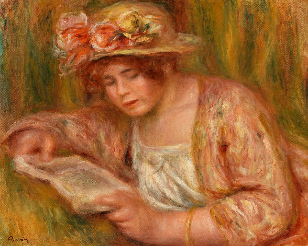 Andrée de chapéu, lendo de Pierre-Auguste Renoir