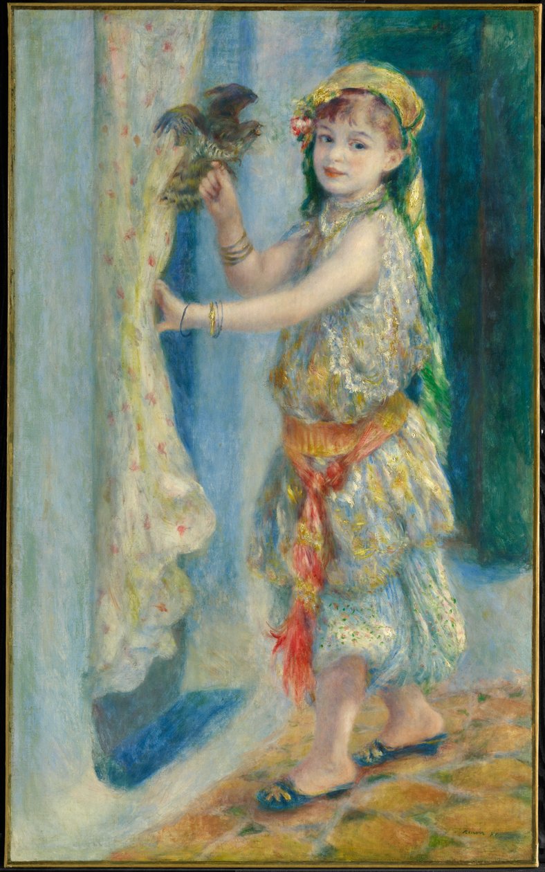 Criança com um pássaro (Mademoiselle Fleury em traje argelino) de Pierre-Auguste Renoir