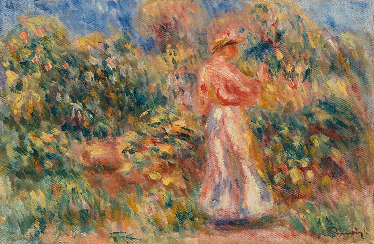 Paisagem com mulher em rosa e branco de Pierre-Auguste Renoir