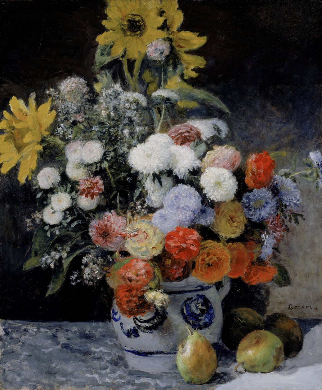 Arranjo de flores mistas num vaso de barro de Pierre-Auguste Renoir
