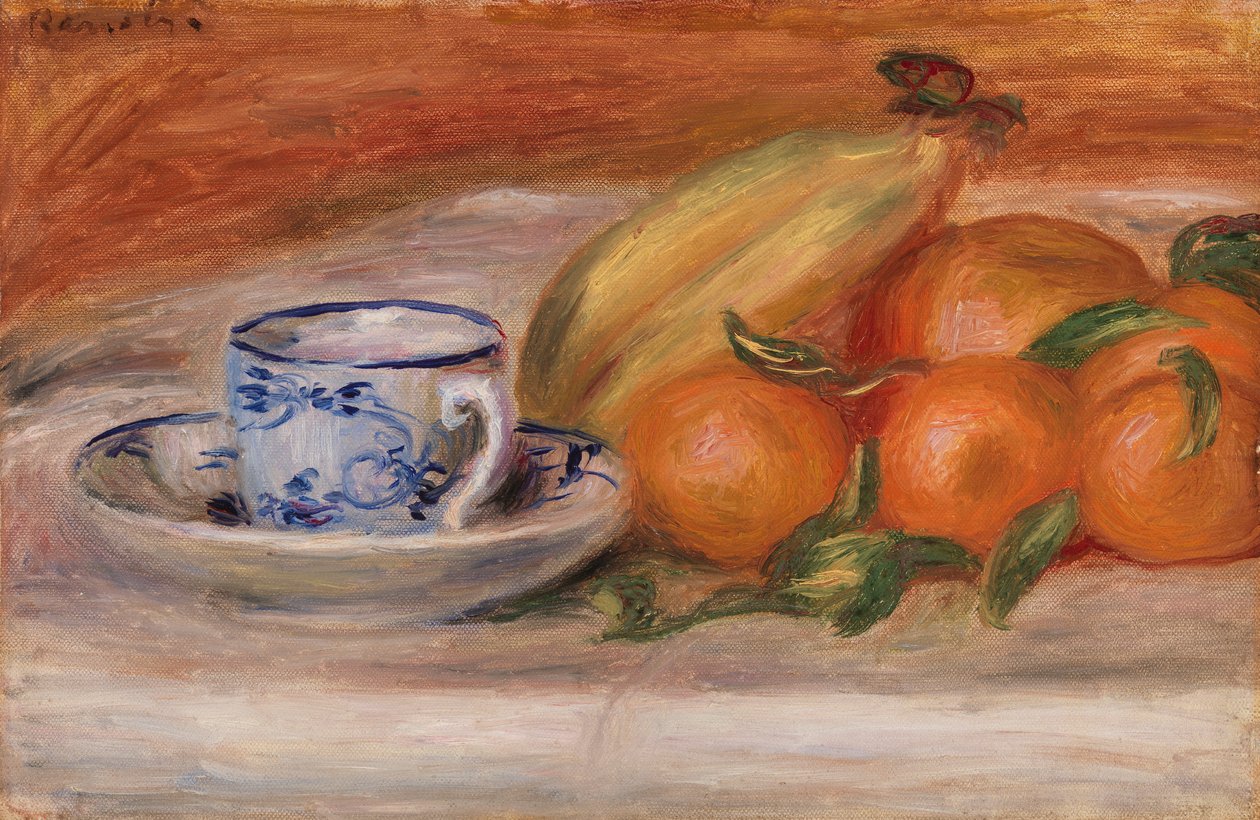 Laranjas, bananas e xícara de chá de Pierre-Auguste Renoir