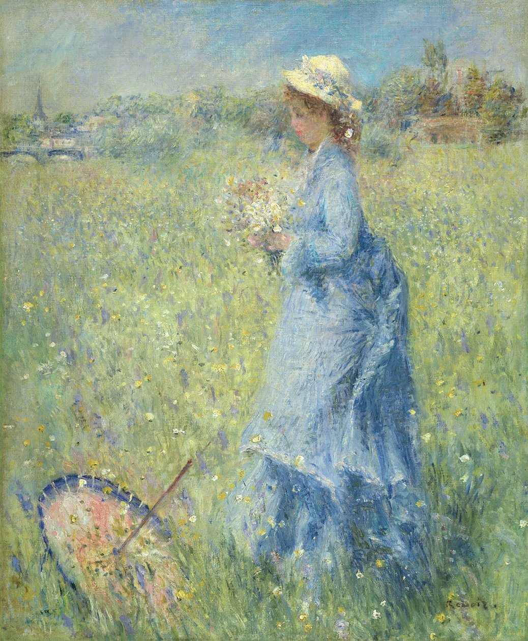 Mulher a colher flores de Pierre-Auguste Renoir