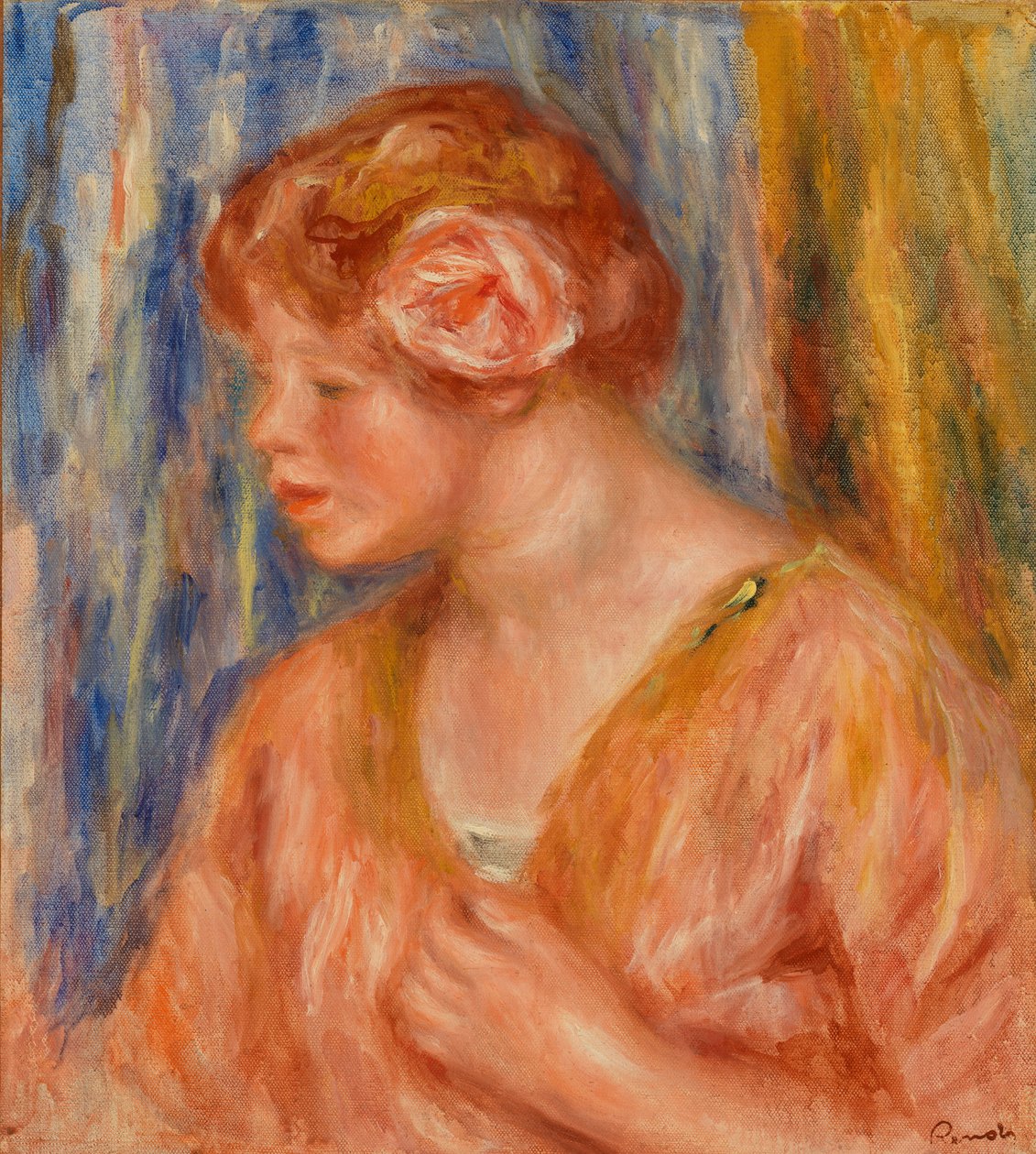 Mulher jovem com rosa de Pierre-Auguste Renoir